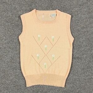 Vintage Peach Embroidered Florals Sweater Vest Women’s S Soft Girl Cottage Core